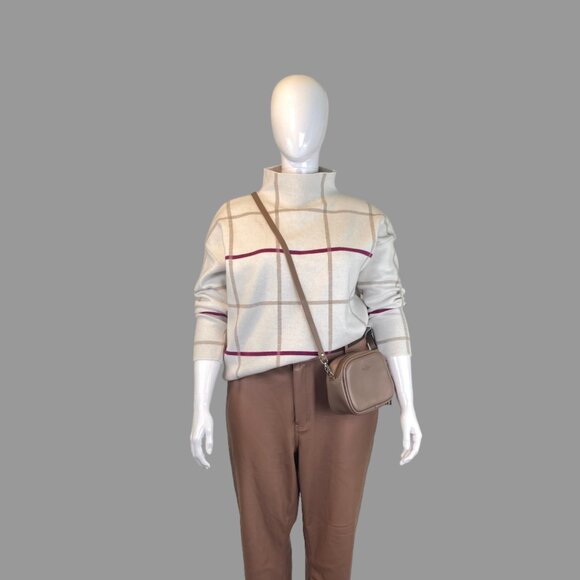 Tahari plaid mock neck sweater - Picture 4 of 6